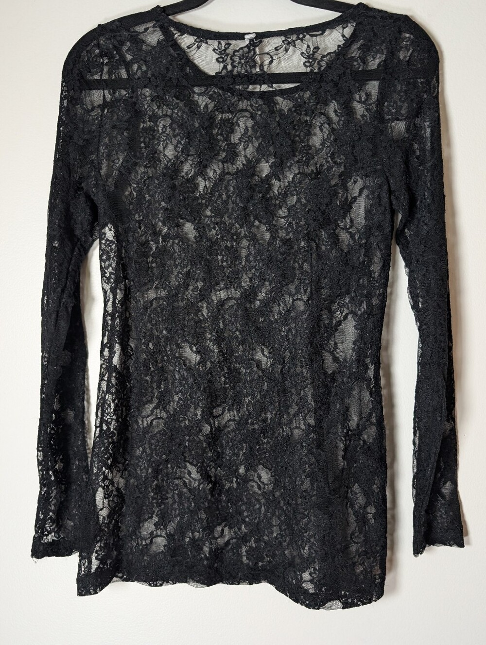 Xhilaration Black Sheer Floral Lace Long-Sleeve Top Women's Size L - Picture 4 of 4